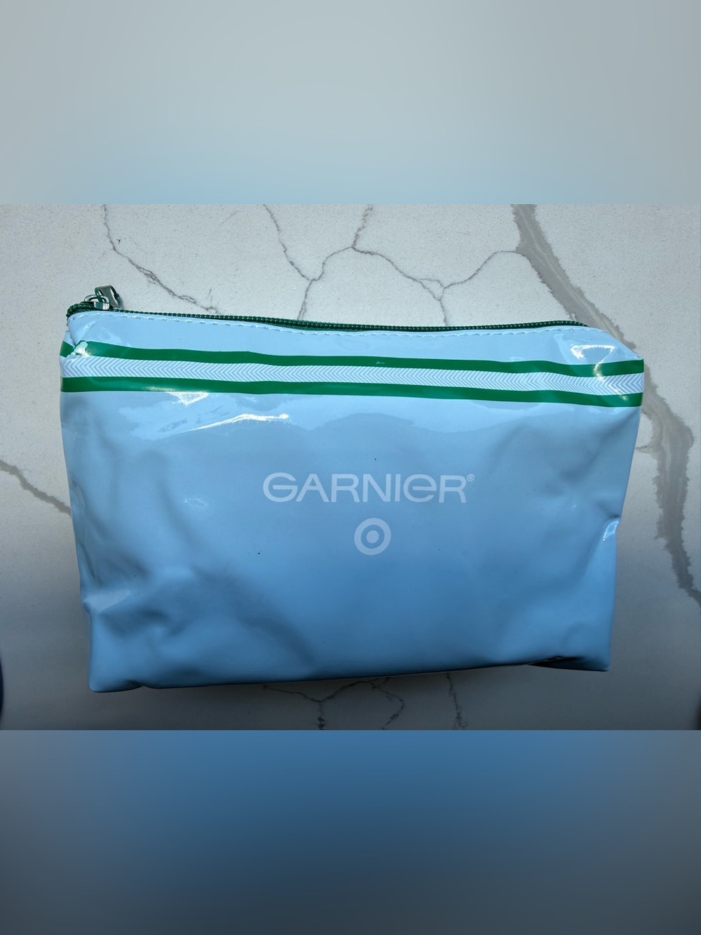 Garnier Sky Blue Cosmetic Pouch with Green Trim